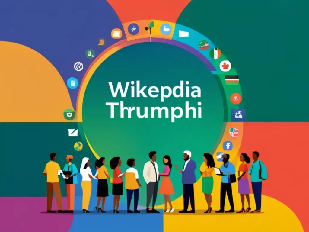 Triunfo del conocimiento colaborativo en Wikipedia: Diversidad de edades y culturas colaborando en plataforma digital vibrante