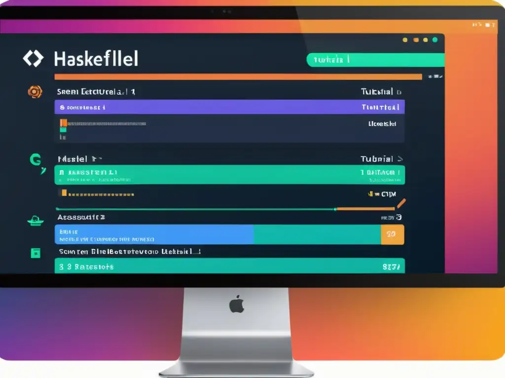 Un tutorial interactivo de Haskell con código colorido, explicaciones claras y gráficos atractivos, en un entorno profesional y acogedor