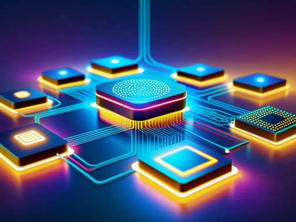 Red IoT de alta tecnología Una ilustración ultradetallada de dispositivos IoT interconectados con visualizaciones de datos vibrantes
