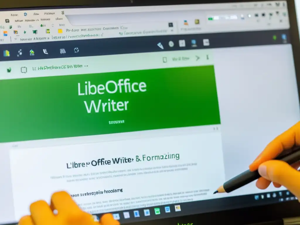 Un usuario personaliza un documento en Writer LibreOffice con facilidad, mostrando la transición de Word a Writer