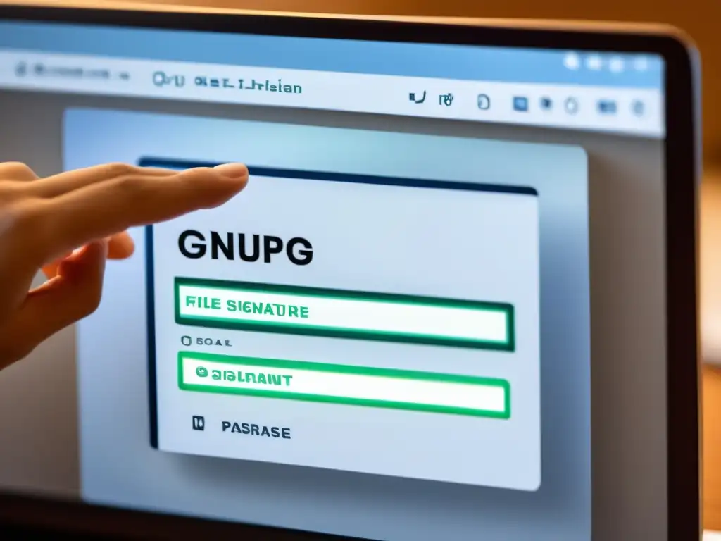 Usuario generando firma digital en la interfaz GnuPG