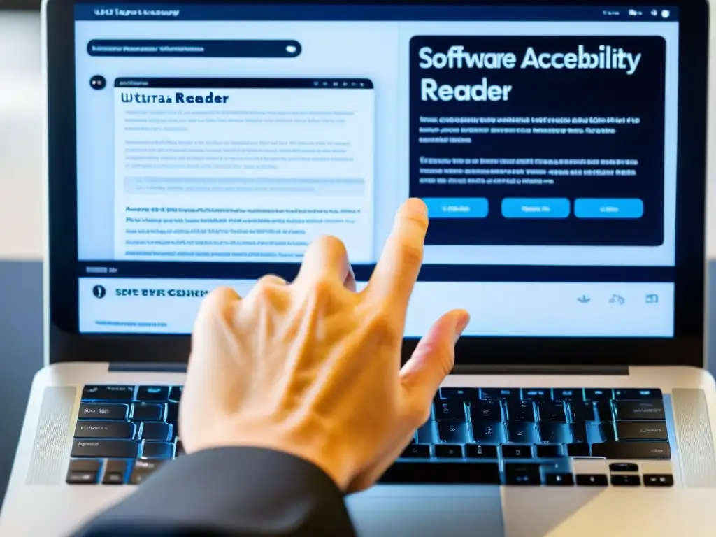 Un usuario utiliza un software de lectura de pantalla en un sitio web, destacando la accesibilidad