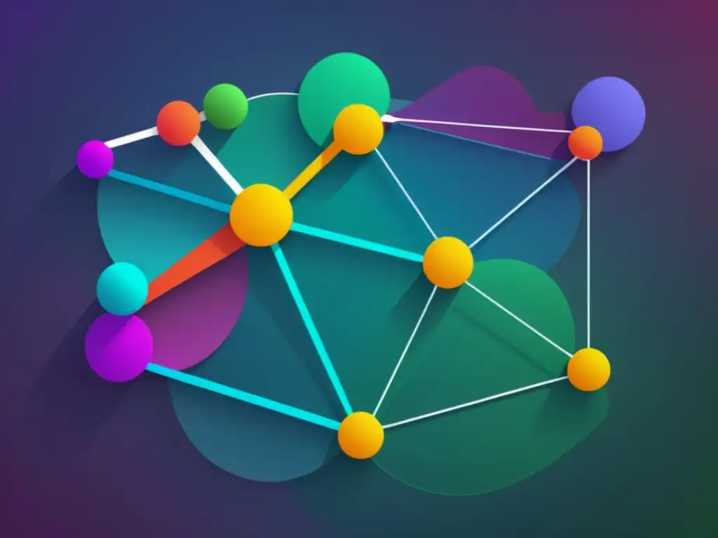 Vibrante visualización de la base de datos de grafos FlockDB, mostrando nodos interconectados y relaciones en un diseño moderno