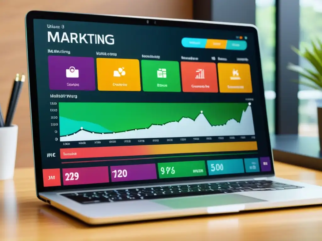 Vibrante dashboard de campaña de marketing digital en pantalla de alta resolución