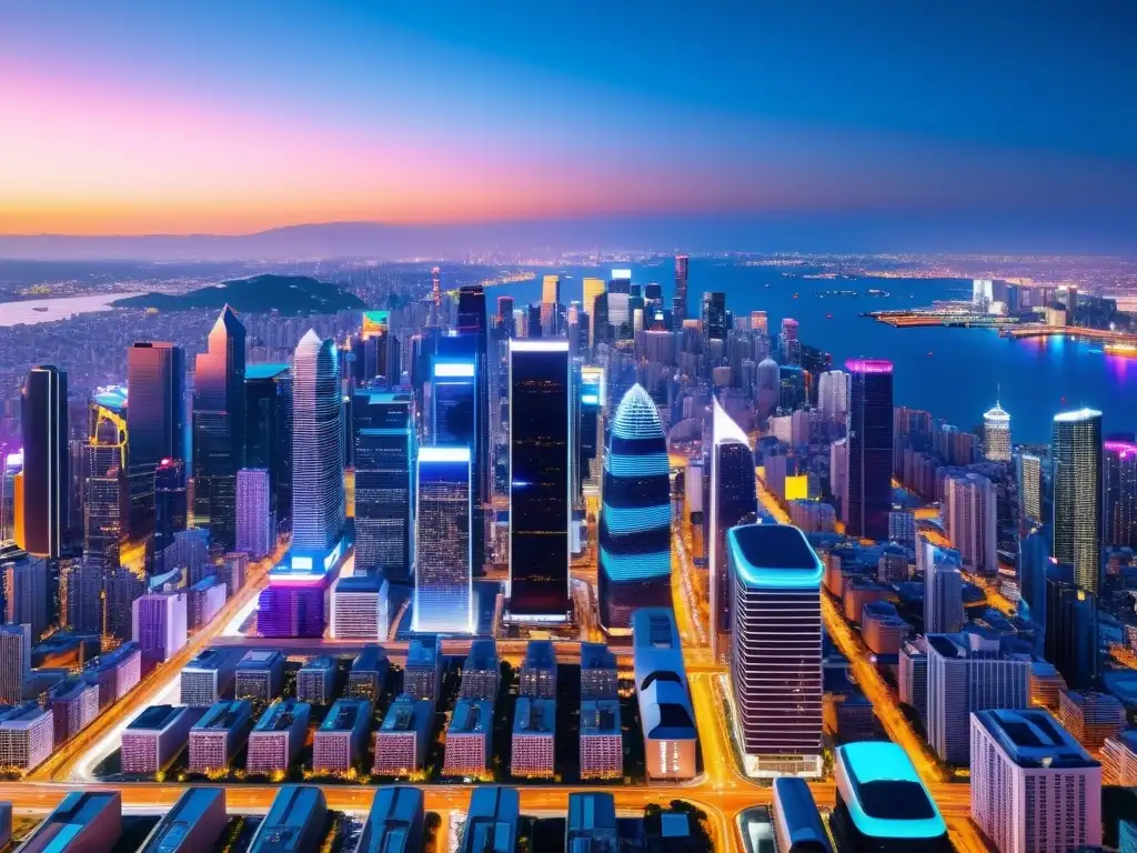 Metropolis futurista: luces, datos y oportunidades Vibrante ciudad futurista con valor de datos abiertos en empresas