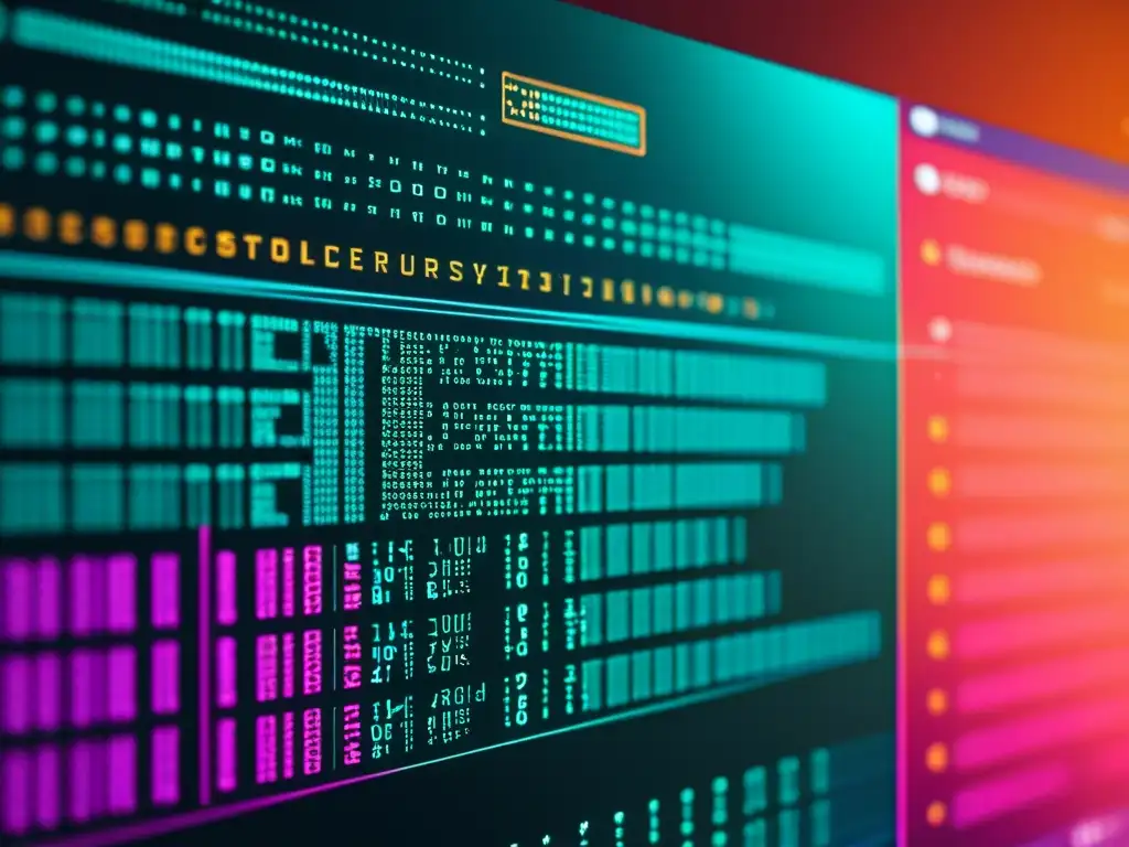 Vibrante código abierto con diagramas de red y símbolos de seguridad, reflejando la ciberseguridad en software de código abierto