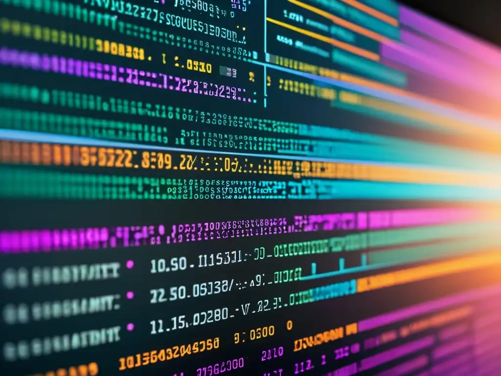 Vibrante código abierto de software en pantalla, reflejando innovación y complejidad en la propiedad intelectual del software de código abierto