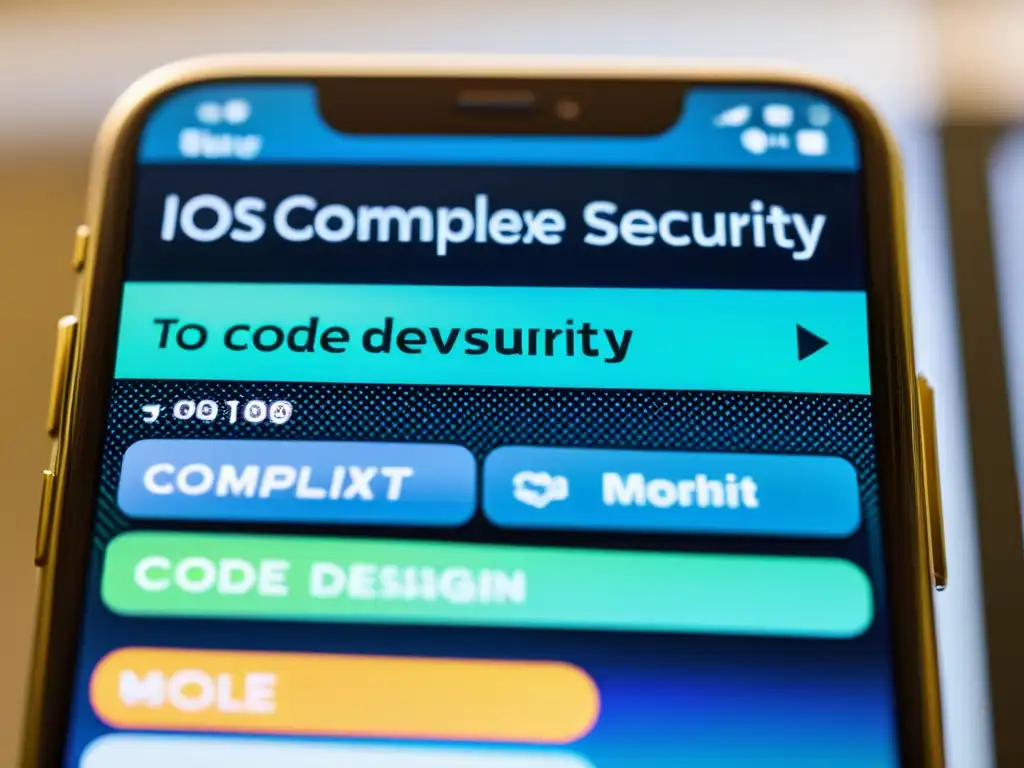 Vibrante código de iOS y Android para mejores prácticas seguridad apps móviles, reflejando precisión y tecnología de vanguardia