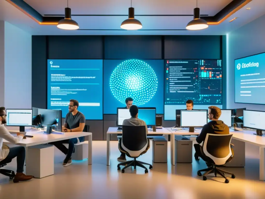 Comunidad de código abierto: Colaboración en redes neuronales Vibrante comunidad de código abierto para redes neuronales, con innovadoras bibliotecas y colaboración intensa en un espacio minimalista y tecnológico