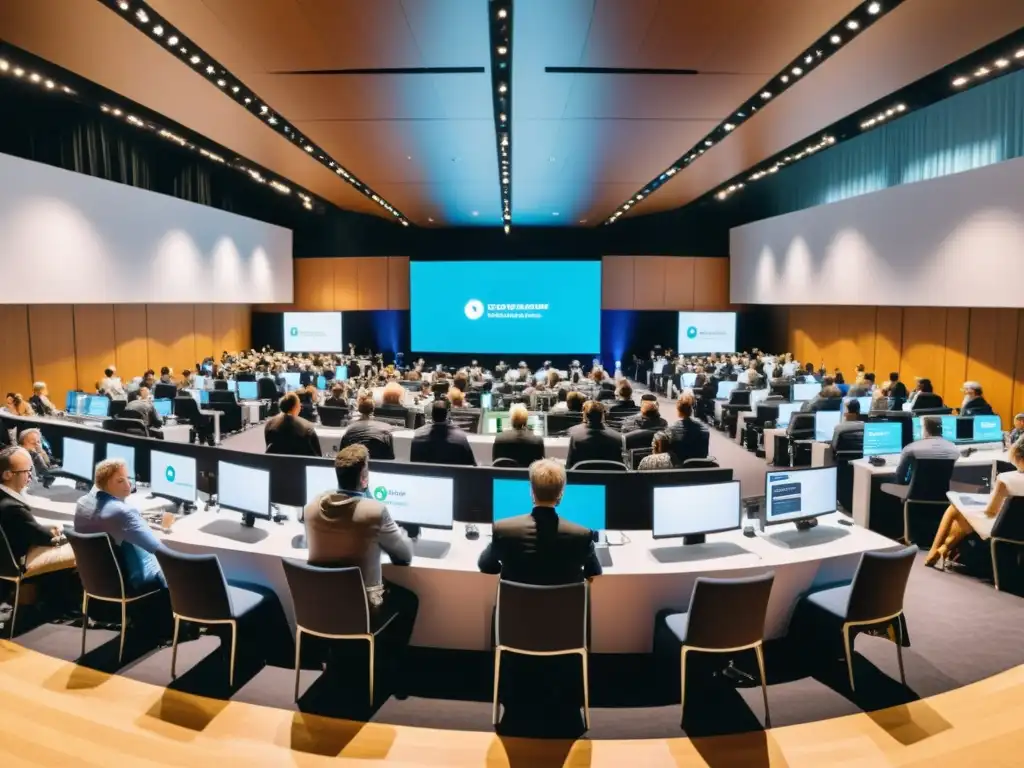 Vibrante conferencia de tendencias software código abierto en moderno centro de convenciones