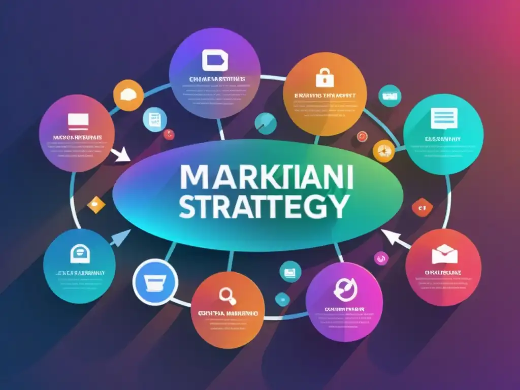 Vibrante flowchart digital de estrategias de marketing para OpenCart, en interfaz futurista