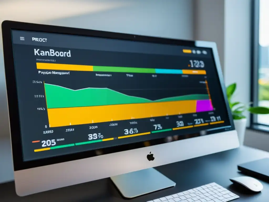 Vibrante dashboard de Kanboard mostrando gráficos y métricas de gestión de proyectos