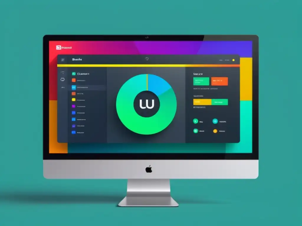 Vibrante interfaz de diseño UI/UX con software libre en monitor de vanguardia, minimalista y profesional