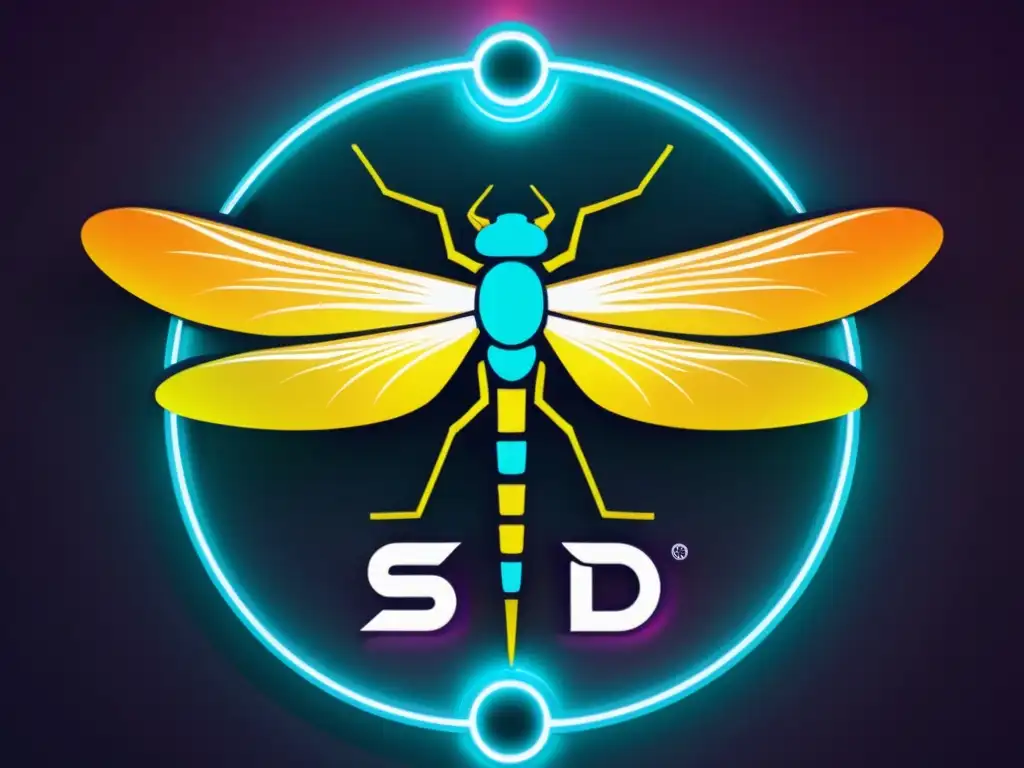 Innovación tecnológica: DragonFly BSD en el mundo Unix Vibrante logo DragonFly BSD en un mundo Unix futurista, con colores neón y estructuras interconectadas