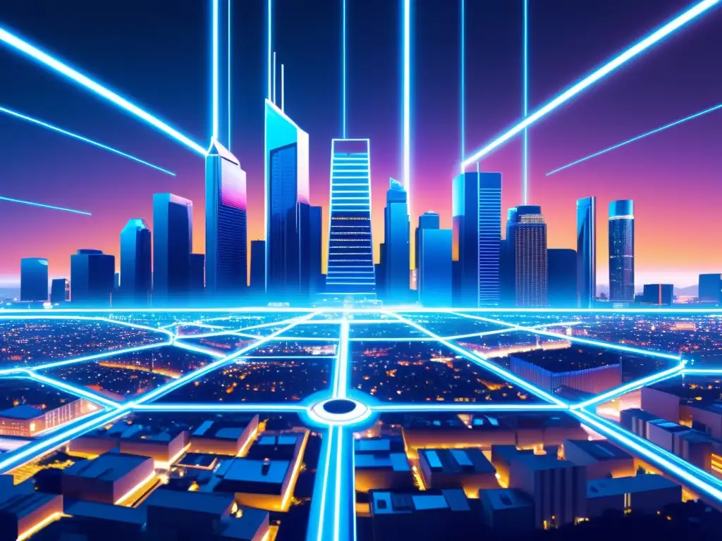 Un vibrante paisaje urbano futurista con sistemas de seguridad digital, innovación colaborativa y libros esenciales sobre seguridad en código abierto