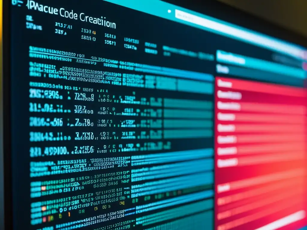 Vibrante pantalla de código abierto en edición con interfaz futurista