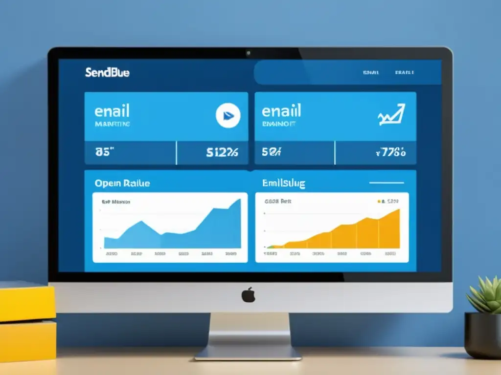 Vibrante pantalla de SendinBlue email marketing con gráficos detallados y diseño moderno