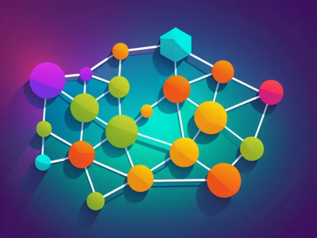 Vibrante red de nodos interconectados representa la estructura jerarquía código abierto, con energía y conexiones complejas