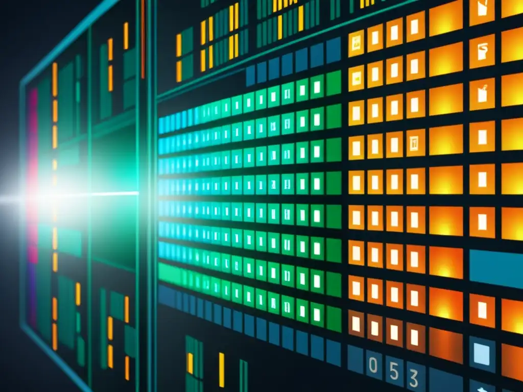 Vibrante ilustración de sistema de firewall de seguridad de red, con paquetes de datos inspeccionados y filtrados