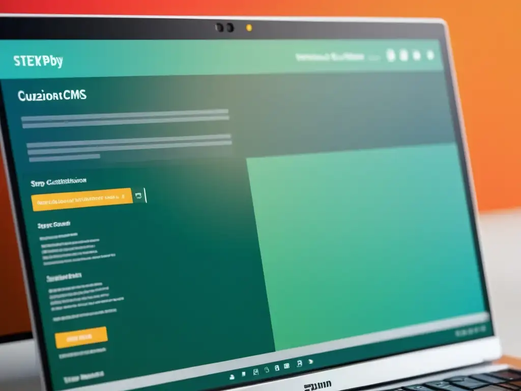 Vibrante tutorial paso a paso de CMS de código abierto en pantalla de computadora
