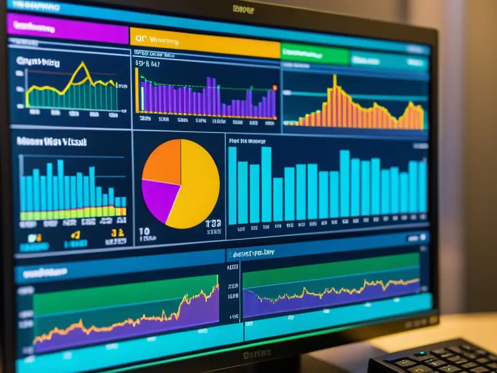 Vibrantes gráficos de monitorización del sistema en pantalla de ordenador, reflejando datos de rendimiento para mejorar el sistema Linux