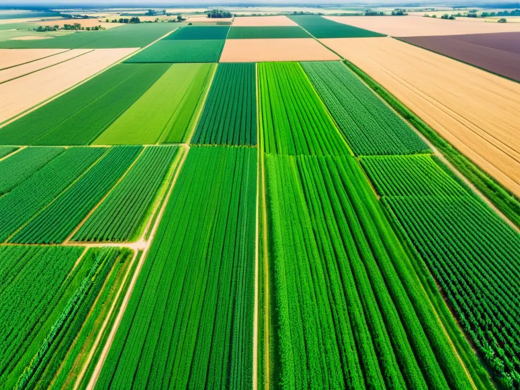 Campo agrícola inteligente: tecnología IoT en acción Vista aérea de campo agrícola verde exuberante con tecnología IoT de código abierto integrada, destacando innovación en agricultura sostenible