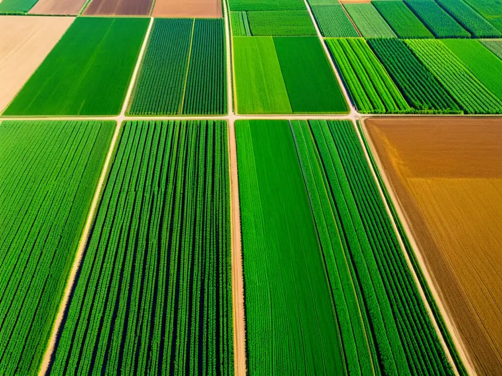 Vista aérea de campos agrícolas con tecnología moderna, optimización de cultivos con software abierto