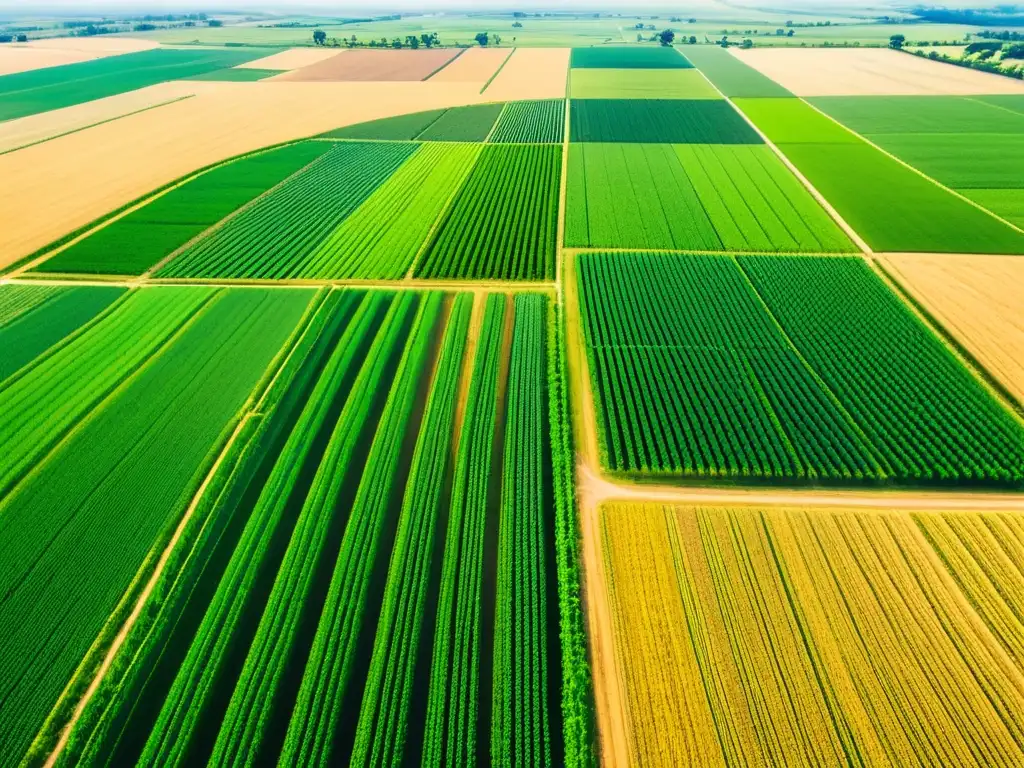 Vista aérea de granja con tecnología open source en agricultura, destacando prácticas sostenibles y eficientes