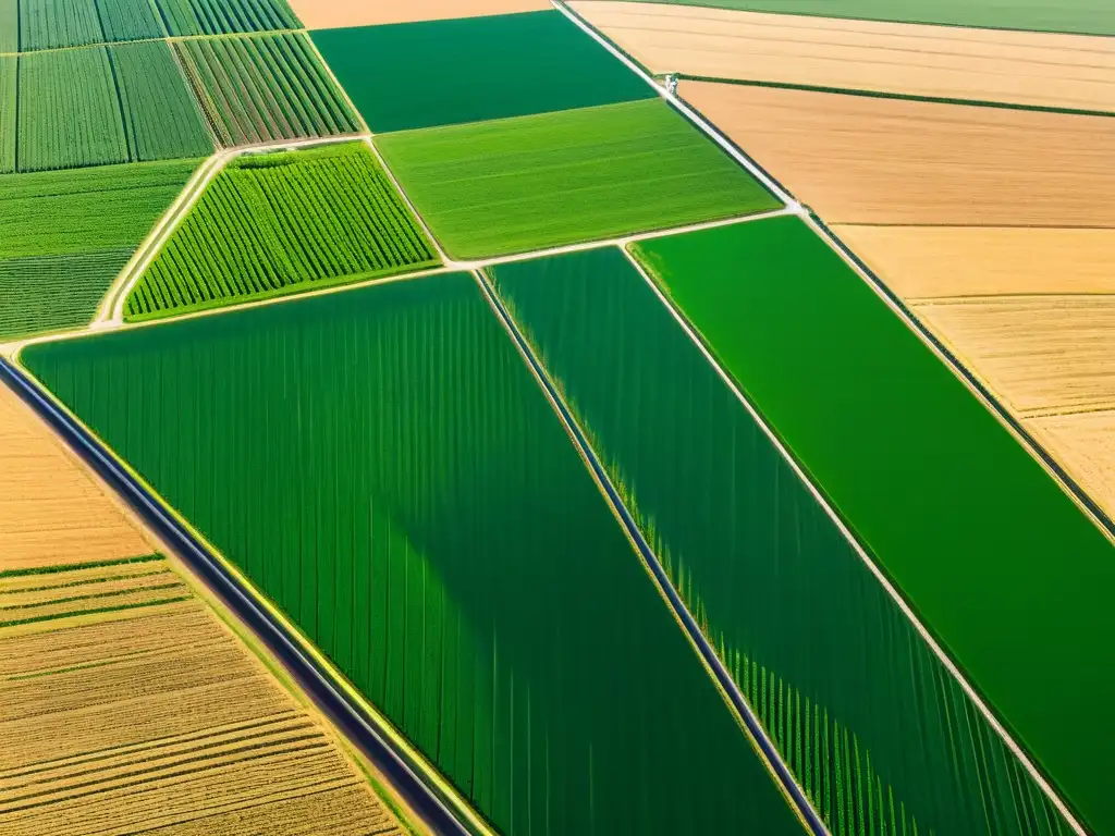 Vista aérea de una granja sostenible con desarrollo agrícola sostenible con software de código abierto y modernas técnicas de agricultura de precisión