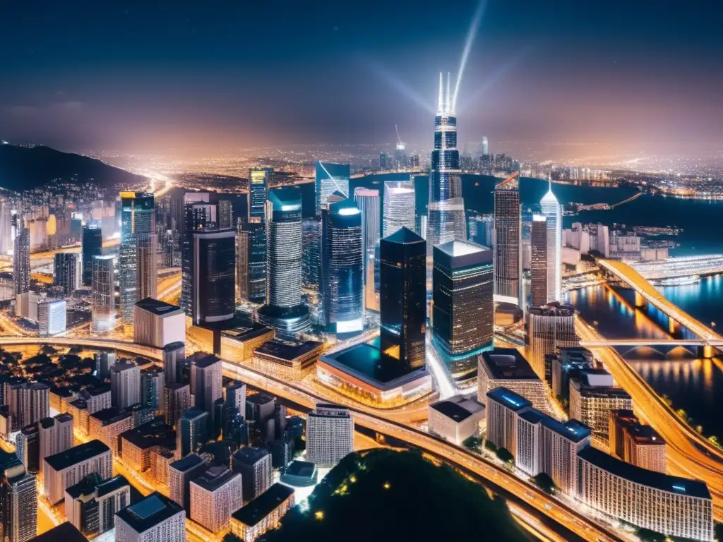 Vista aérea nocturna de una ciudad brillante, simbolizando los desafíos de ciberseguridad en el código abierto