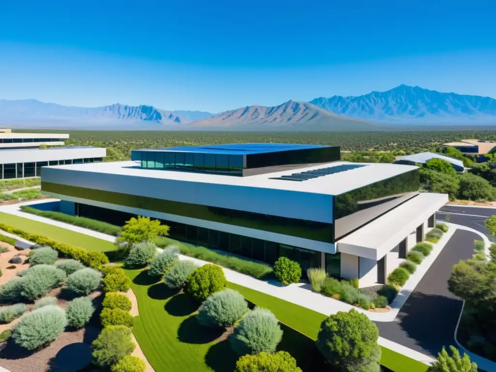 Vista aérea de la sede de Éxito Apache Software Foundation, con diseño arquitectónico moderno y vibrante entorno natural