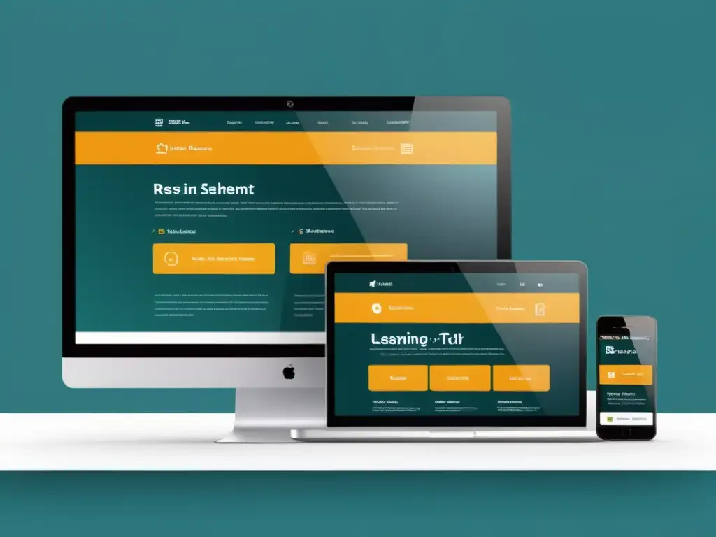 Vista en alta resolución de una interfaz moderna y elegante de eLearning, con diseño responsive y contenido multimedia