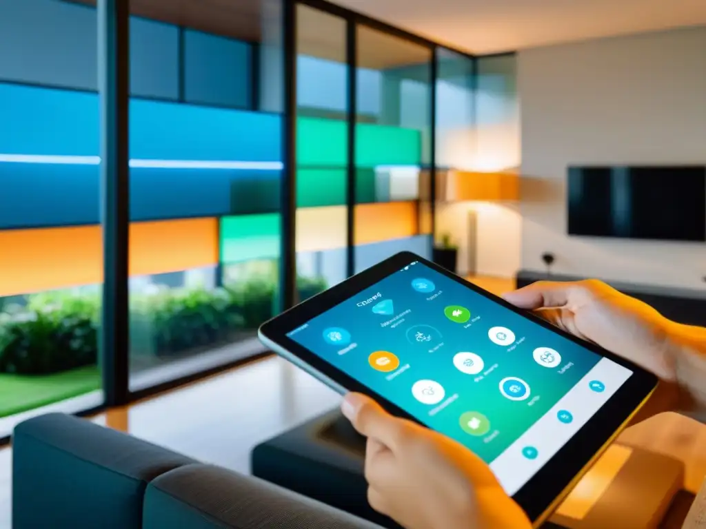 Vista de una casa inteligente moderna con dispositivos IoT interconectados mediante software de código abierto para IoT, reflejando tecnología avanzada y conectividad sin fisuras