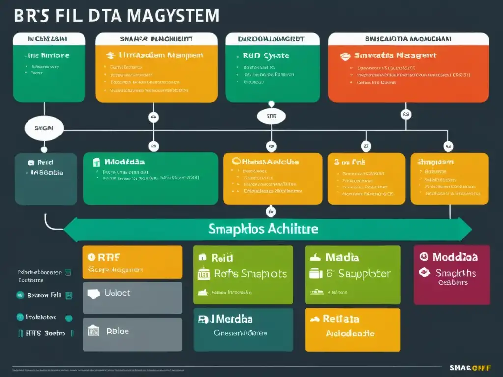 Vista detallada del diagrama del sistema de archivos Btrfs, destacando sus avanzadas características