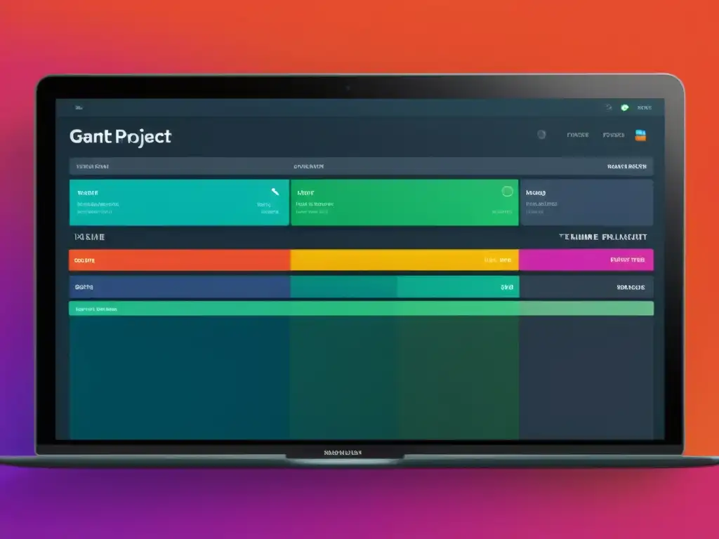 Una vista detallada de la interfaz de GanttProject con tareas codificadas por colores, barras de progreso y descripciones detalladas