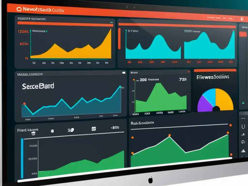 Vista detallada de un panel de seguridad de red con firewalls de código abierto para redes, mostrando monitoreo de tráfico en tiempo real y detección de amenazas