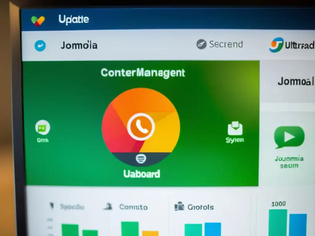 Vista detallada de la pantalla de Joomla con notificaciones de seguridad y el botón 'Actualizar ahora'