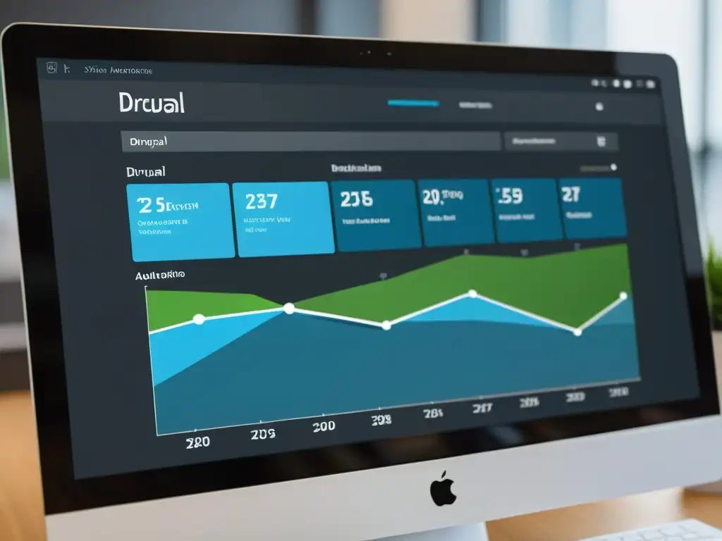 Vista elegante de un panel de control de automatización de flujo de trabajo en Drupal