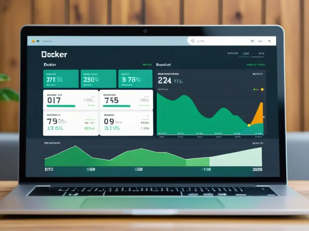 Vista del panel de Docker con gráficos y métricas en tiempo real, reflejando las prácticas seguridad Docker SaaS