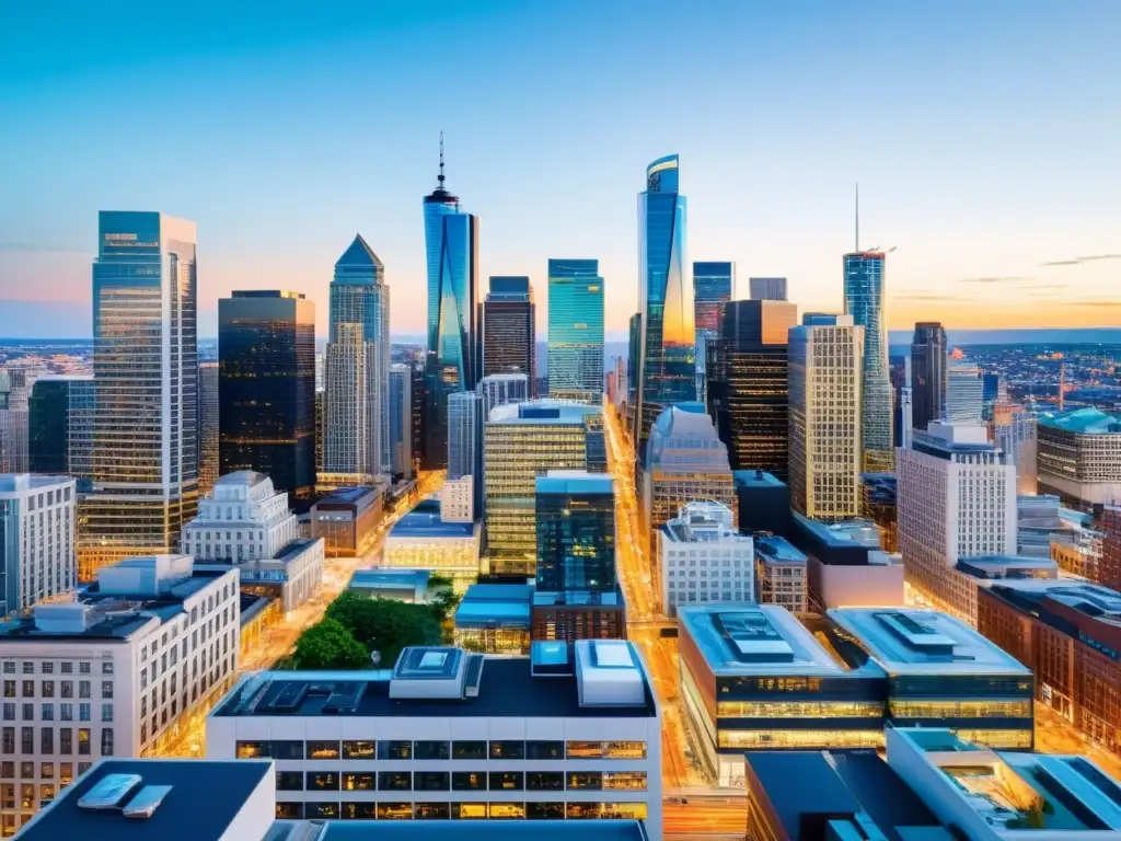 Vista panorámica de una ciudad moderna, reflejando la influencia del Cloud Computing de código abierto en el teletrabajo