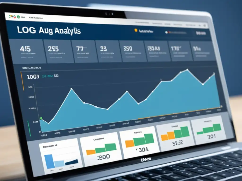 Un vistazo detallado a un panel de análisis de logs con herramientas SEO, mostrando gráficos coloridos y métricas visuales