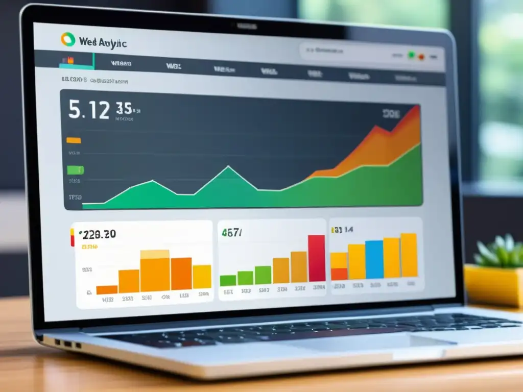 Una visual impactante de un panel de análisis web con gráficos coloridos y datos de tráfico en tiempo real