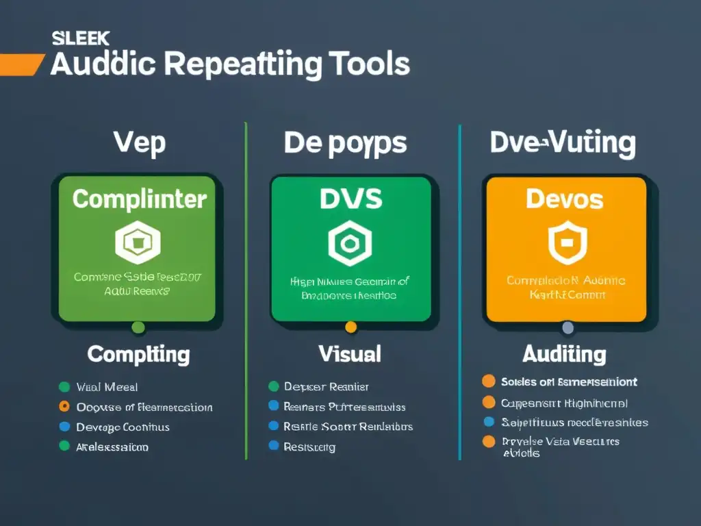 Comparación visual de las mejores herramientas de auditoría DevOps, resaltando sus diferencias clave y beneficios en un diseño moderno y profesional