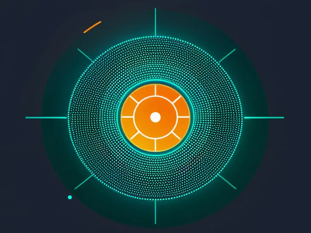 Una representación visual de alta resolución de un moderno algoritmo de cifrado, con líneas y nodos intrincados en colores vibrantes y dinámicos, evocando la sofisticación de la criptografía de clave pública en el código abierto