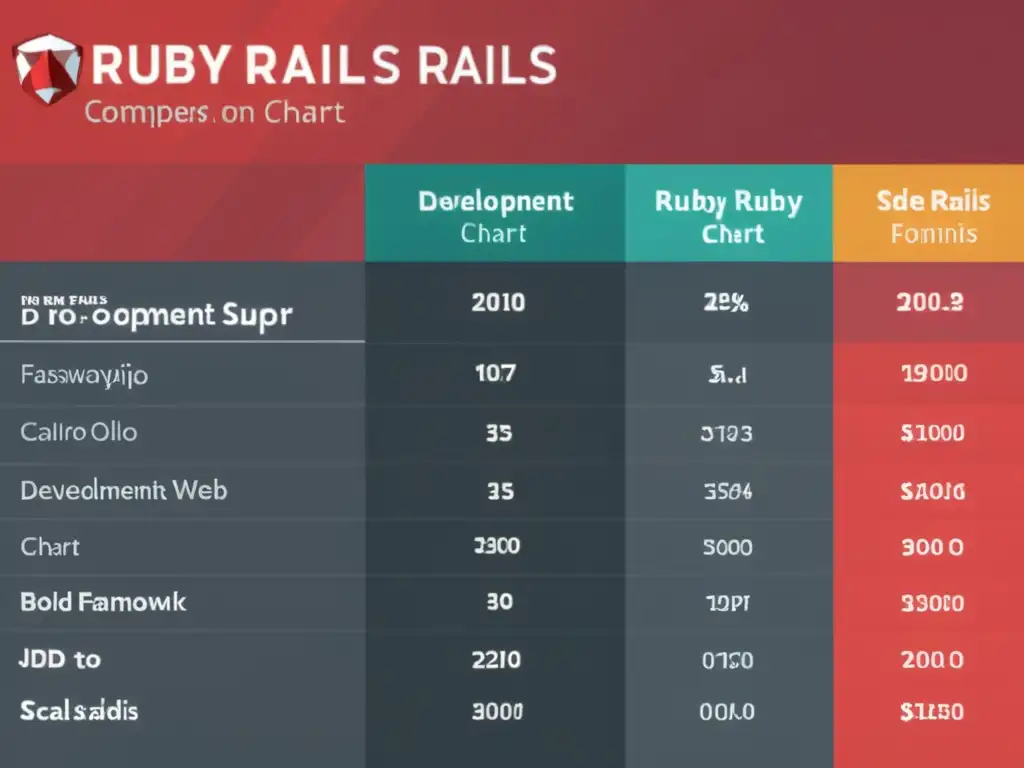 Comparación visual de Ruby on Rails con otros frameworks de desarrollo web ágil, destacando sus ventajas de forma moderna y atractiva