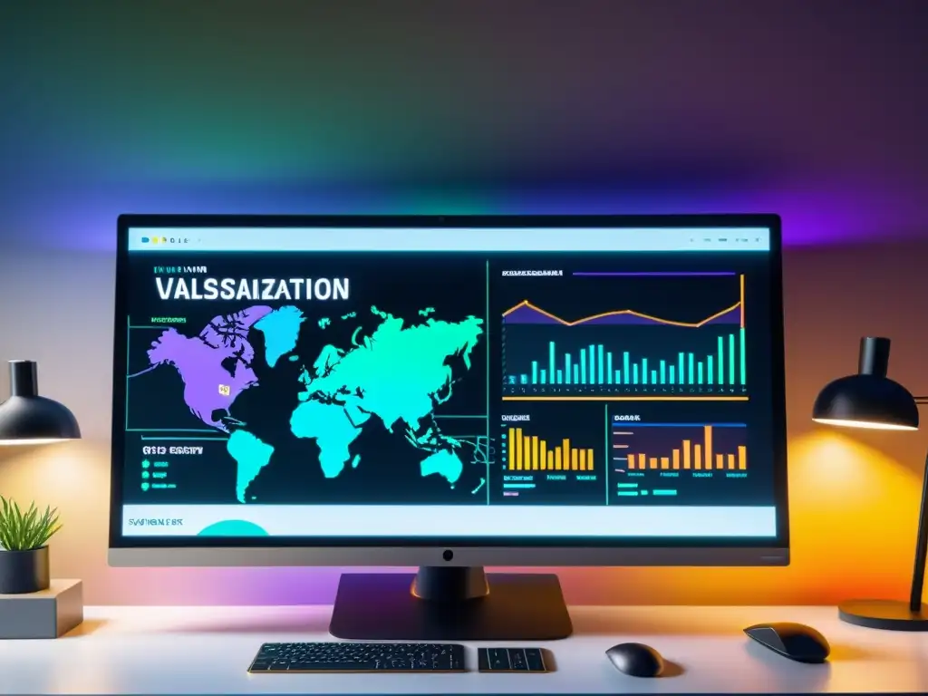 Una visualización detallada de datos en pantalla de computadora con nodos y líneas coloridos