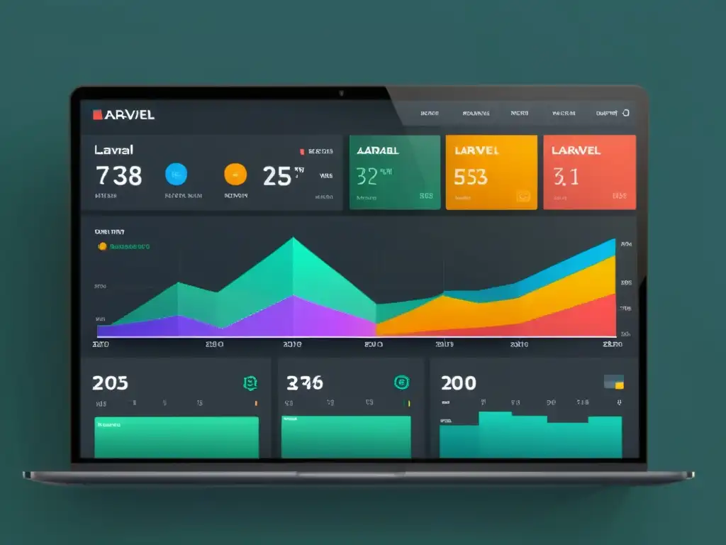 Dashboard de aplicación Laravel con visualizaciones de datos coloridas y diseño moderno