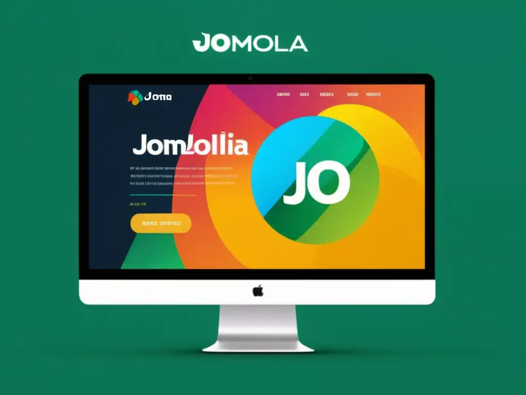 Una web Joomla moderna con diseño minimalista, tipografía llamativa y colores armoniosos, reflejando la optimización SEO en Joomla